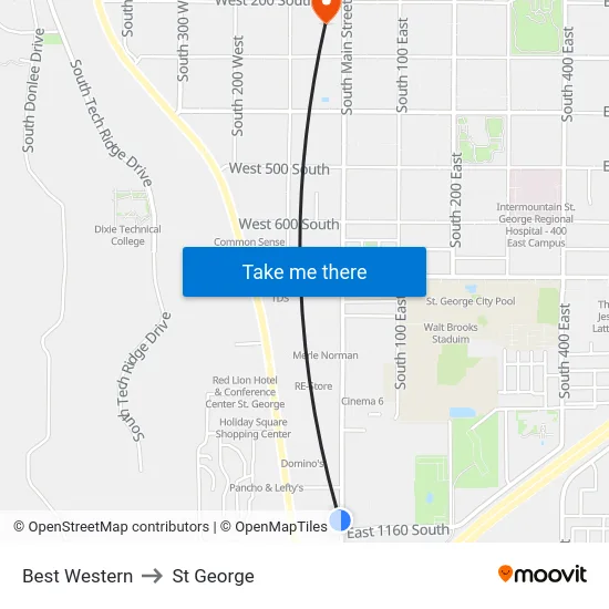 Best Western to St George map