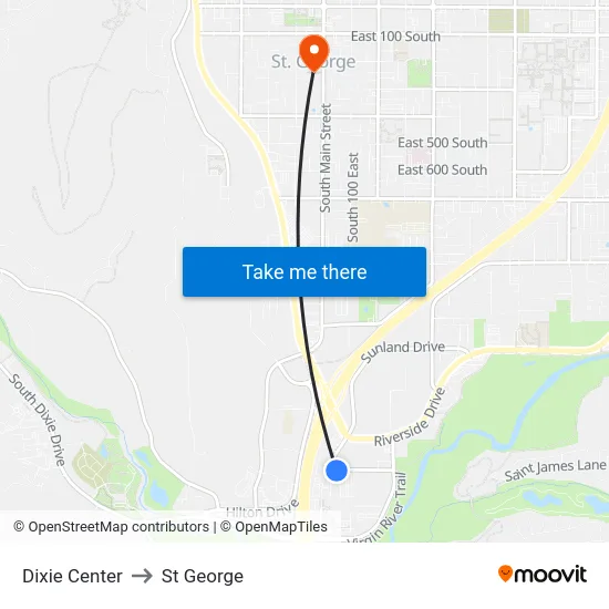 Dixie Center to St George map