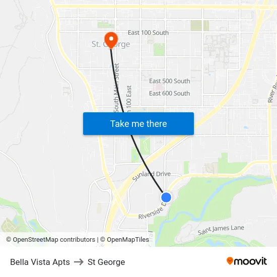 Bella Vista Apts to St George map