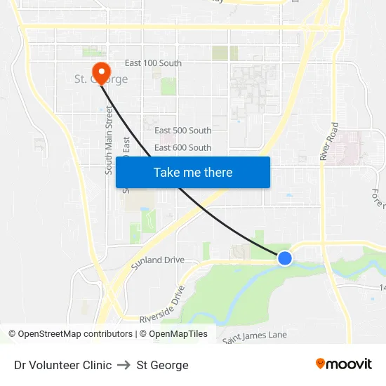 Dr Volunteer Clinic to St George map