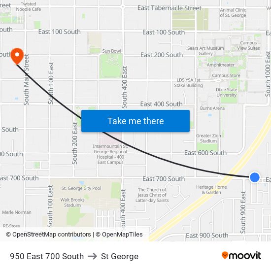 950 East 700 South to St George map