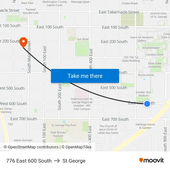 776 East 600 South to St George map