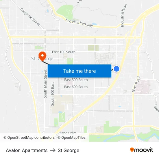 Avalon Apartments to St George map