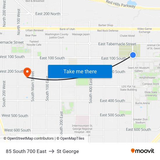 85 South 700 East to St George map