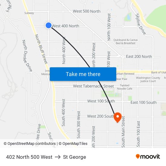 402 North 500 West to St George map