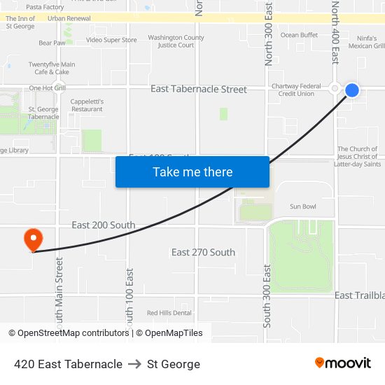 420 East Tabernacle to St George map