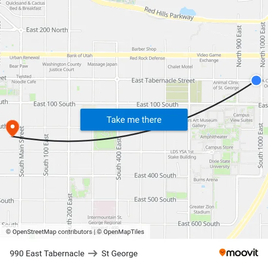 990 East Tabernacle to St George map
