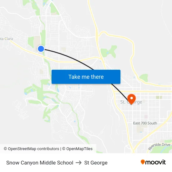 Snow Canyon Middle School to St George map