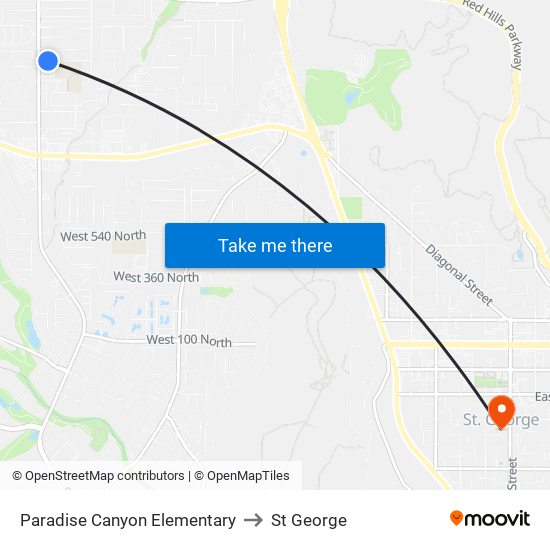 Paradise Canyon Elementary to St George map