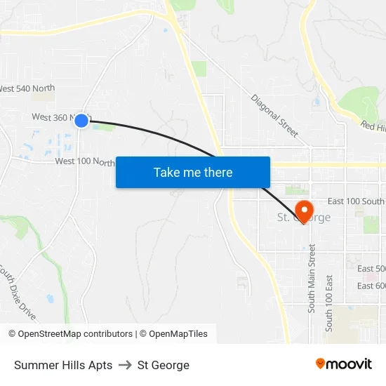 Summer Hills Apts to St George map