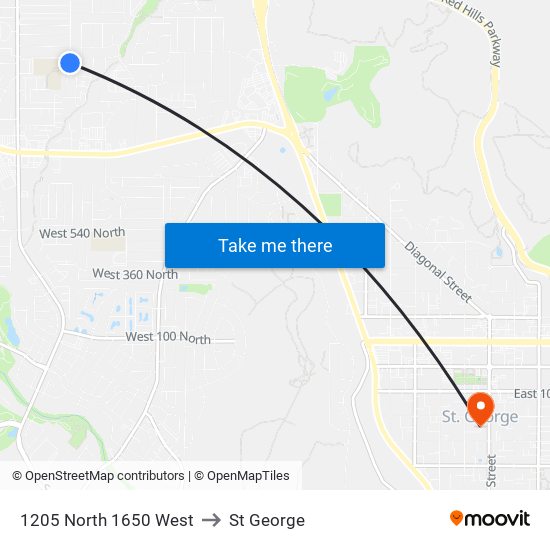 1205 North 1650 West to St George map