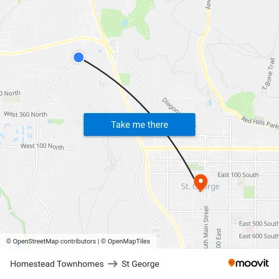 Homestead Townhomes to St George map