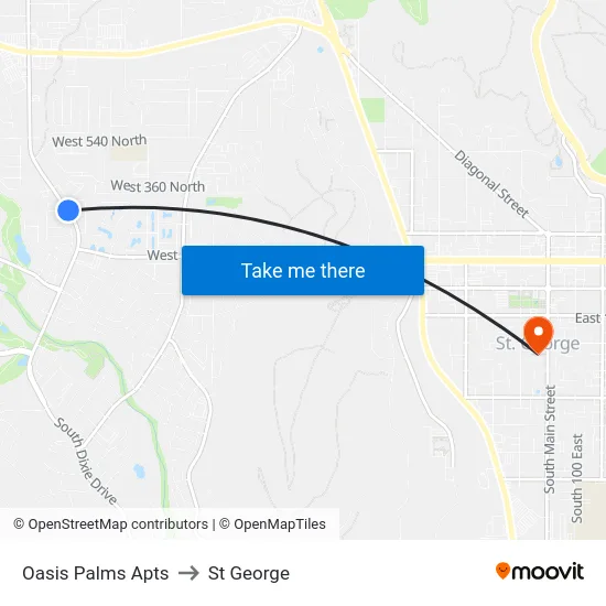 Oasis Palms Apts to St George map