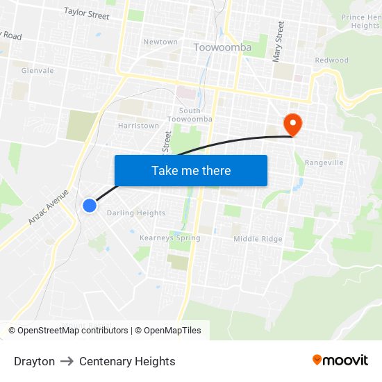 Drayton to Centenary Heights map