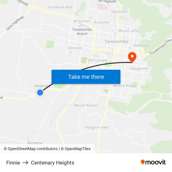 Finnie to Centenary Heights map