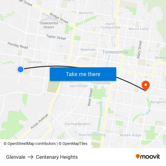 Glenvale to Centenary Heights map