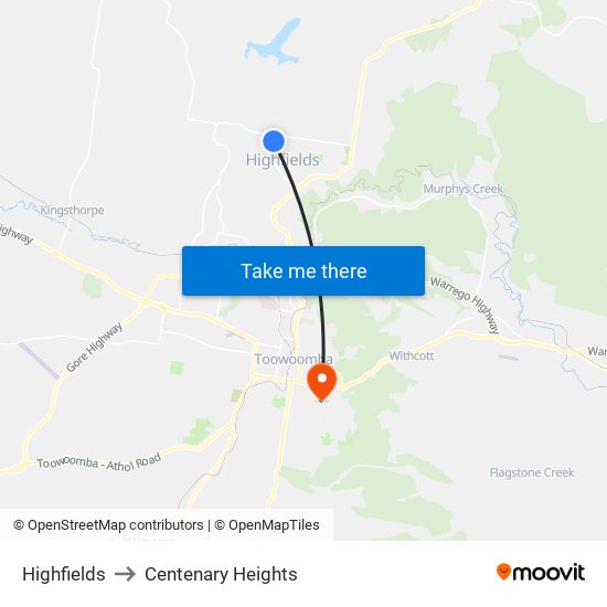 Highfields to Centenary Heights map