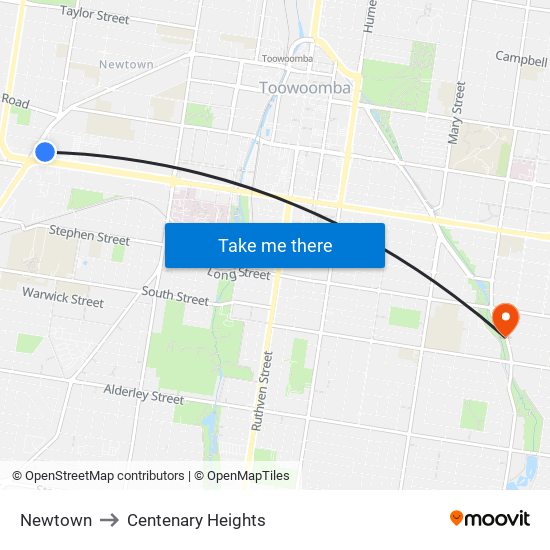 Newtown to Centenary Heights map