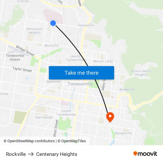 Rockville to Centenary Heights map