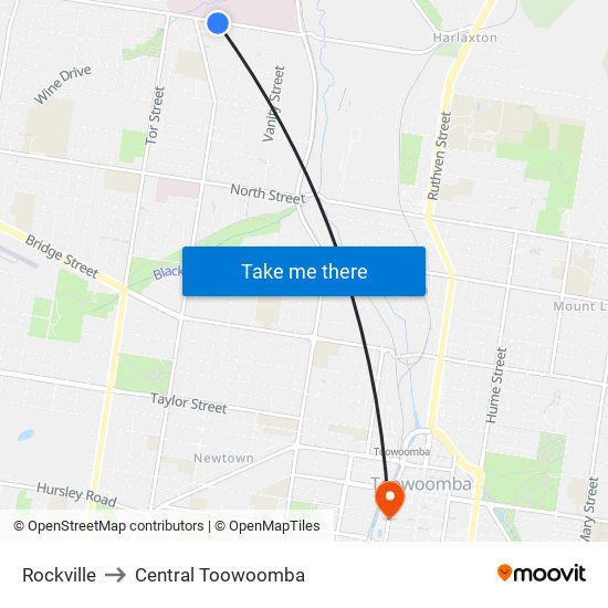 Rockville to Central Toowoomba map