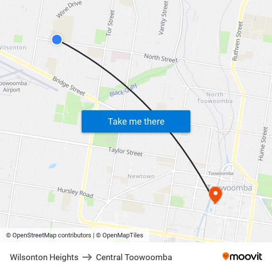 Wilsonton Heights to Central Toowoomba map