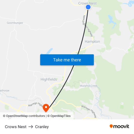 Crows Nest to Cranley map