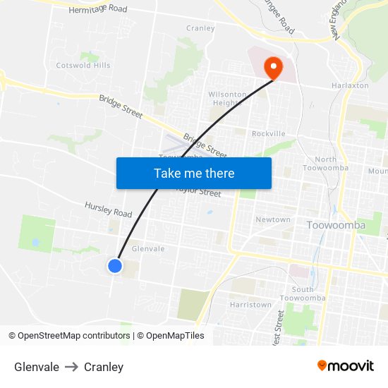 Glenvale to Cranley map