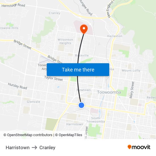 Harristown to Cranley map