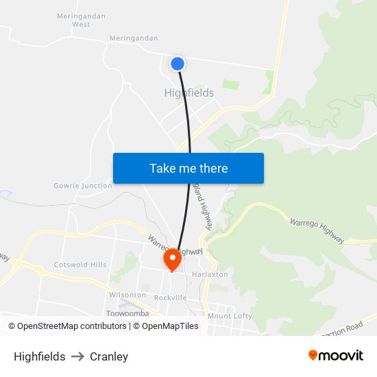 Highfields to Cranley map