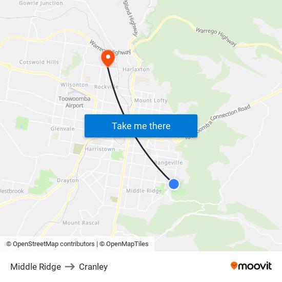 Middle Ridge to Cranley map