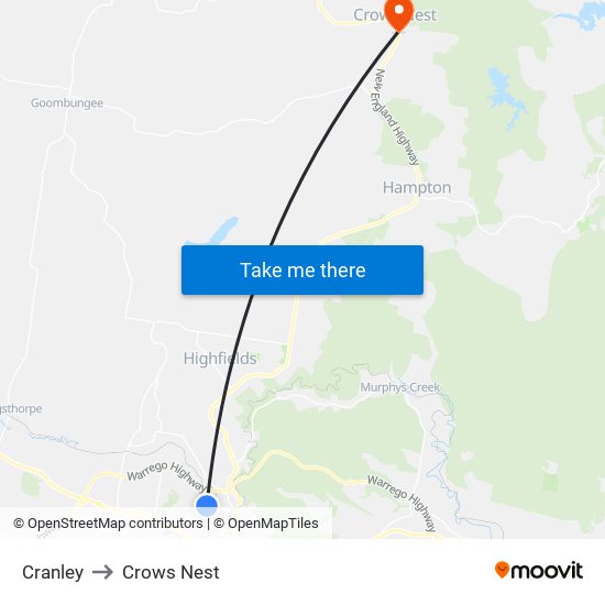 Cranley to Crows Nest map