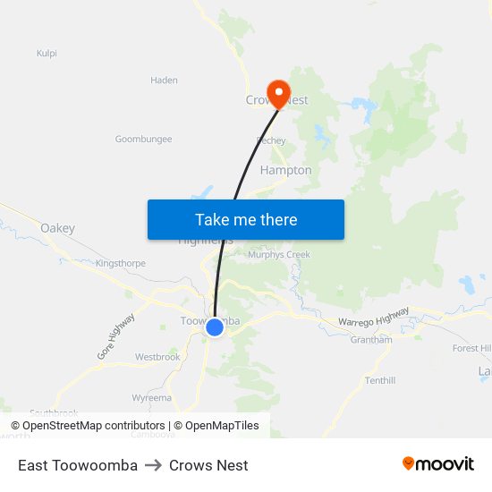 East Toowoomba to Crows Nest map