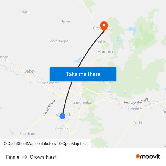 Finnie to Crows Nest map