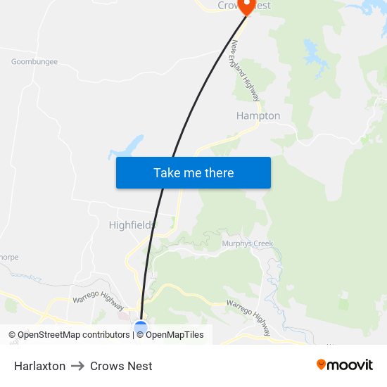 Harlaxton to Crows Nest map