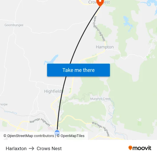 Harlaxton to Crows Nest map