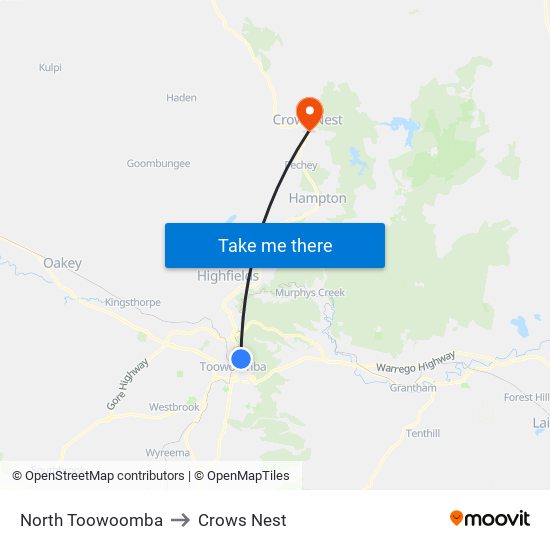 North Toowoomba to Crows Nest map