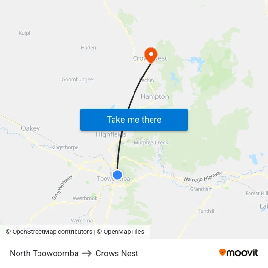 North Toowoomba to Crows Nest map