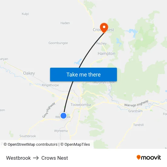 Westbrook to Crows Nest map
