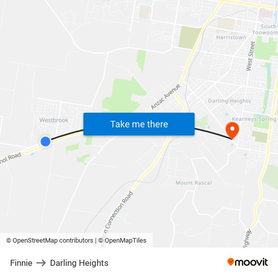 Finnie to Darling Heights map