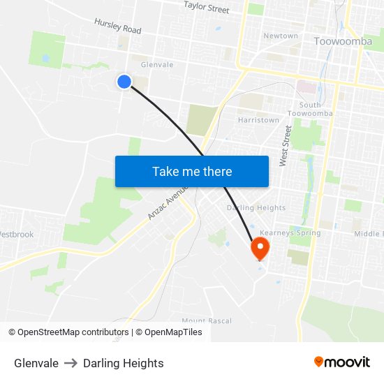 Glenvale to Darling Heights map