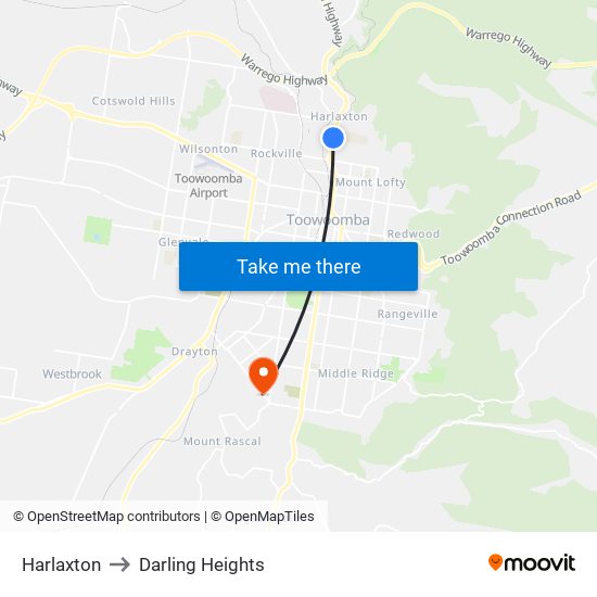 Harlaxton to Darling Heights map