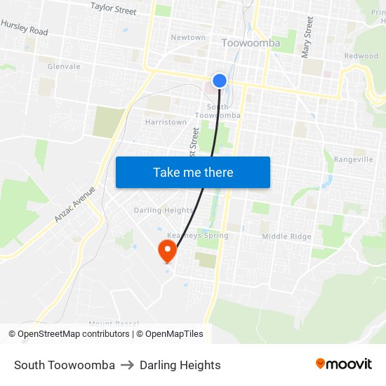 South Toowoomba to Darling Heights map