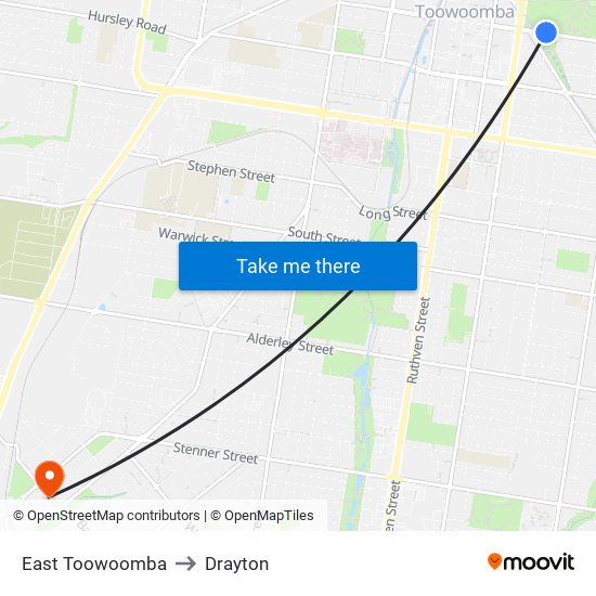 East Toowoomba to Drayton map