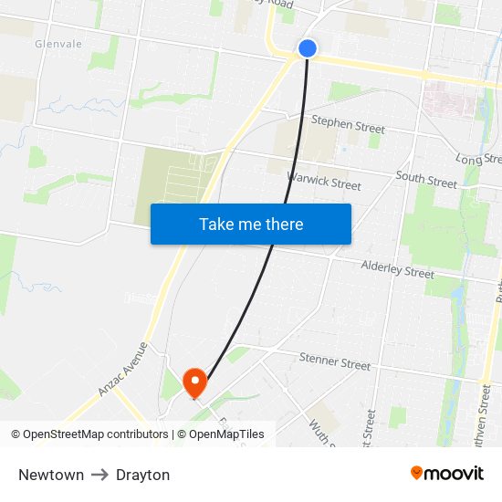 Newtown to Drayton map