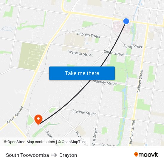 South Toowoomba to Drayton map