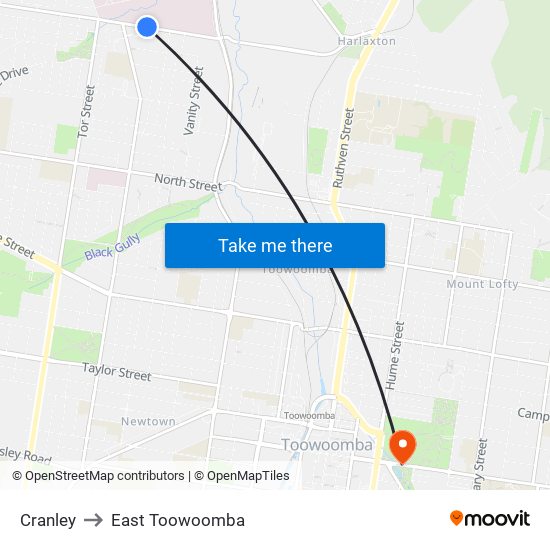 Cranley to East Toowoomba map