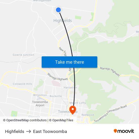 Highfields to East Toowoomba map