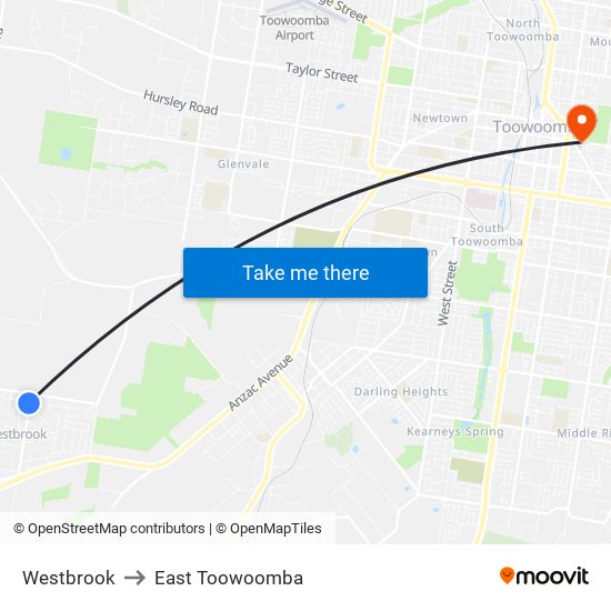 Westbrook to East Toowoomba map