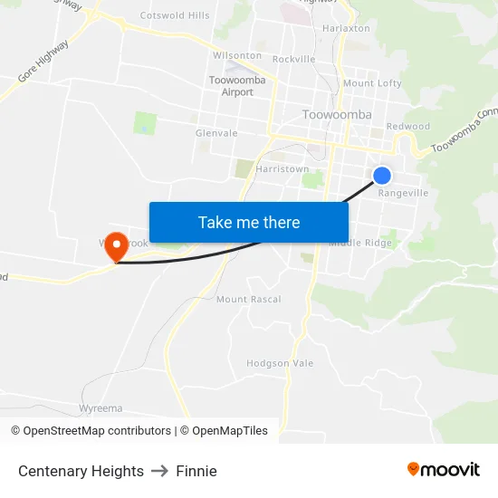 Centenary Heights to Finnie map