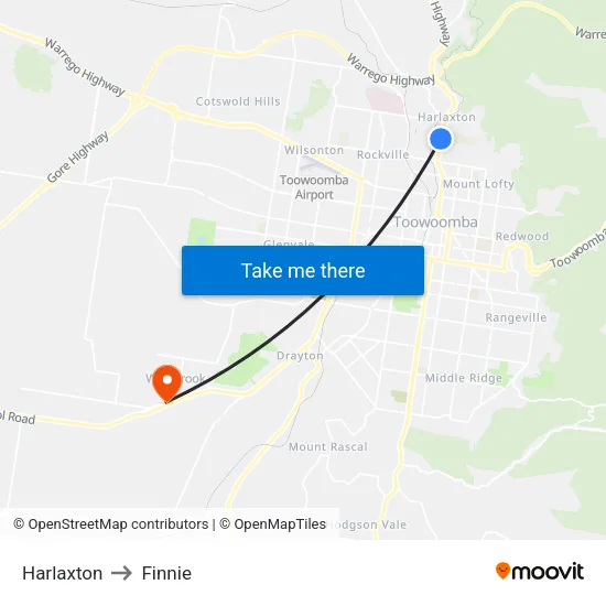 Harlaxton to Finnie map